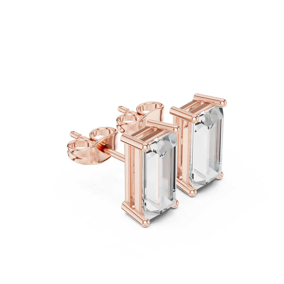 Emerald Cut Solitaire Diamond Stud Earrings