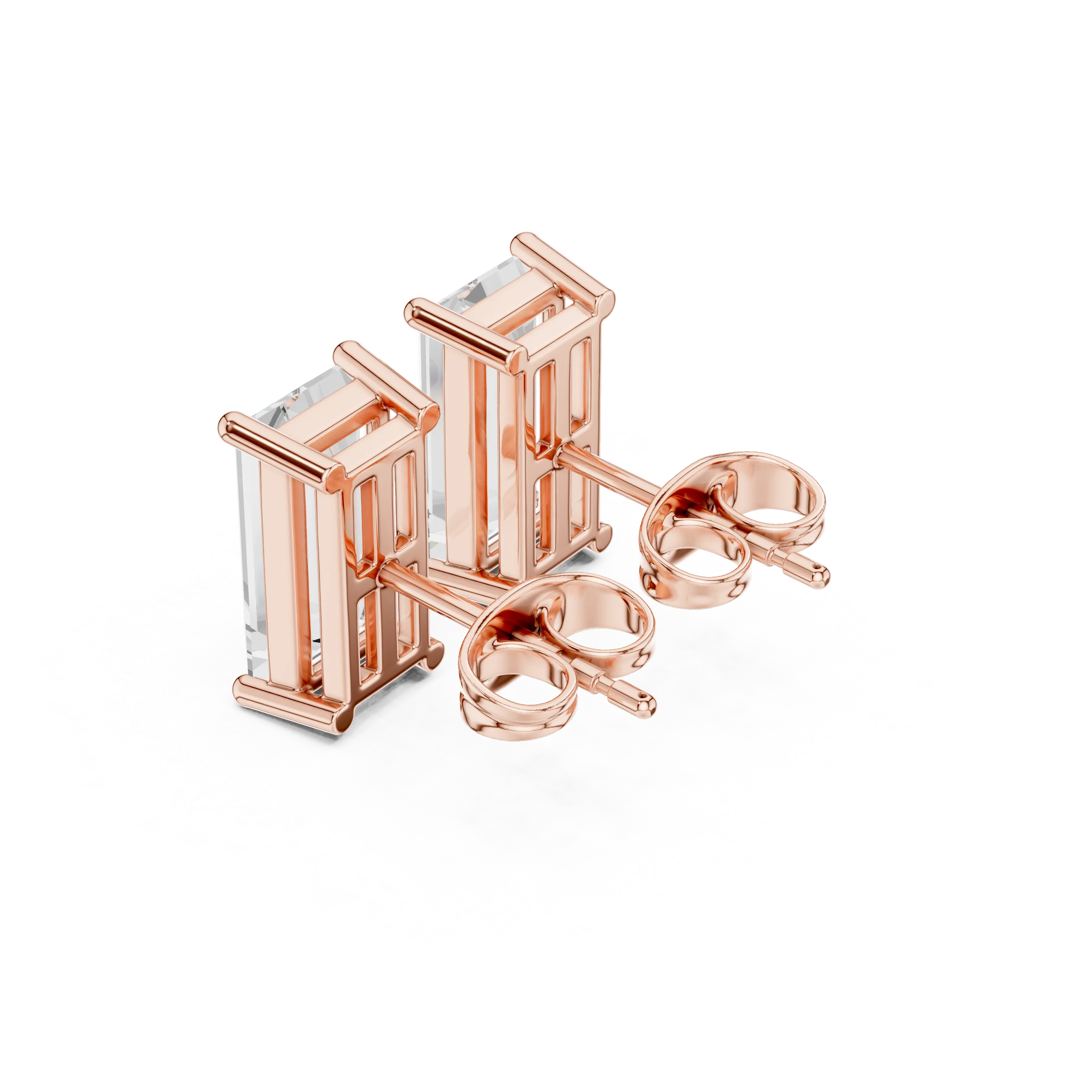 Emerald Cut Solitaire Diamond Stud Earrings