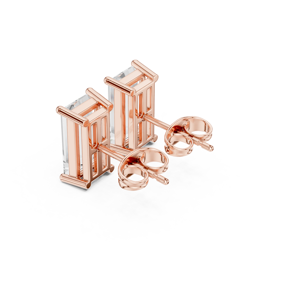 Emerald Cut Solitaire Diamond Stud Earrings