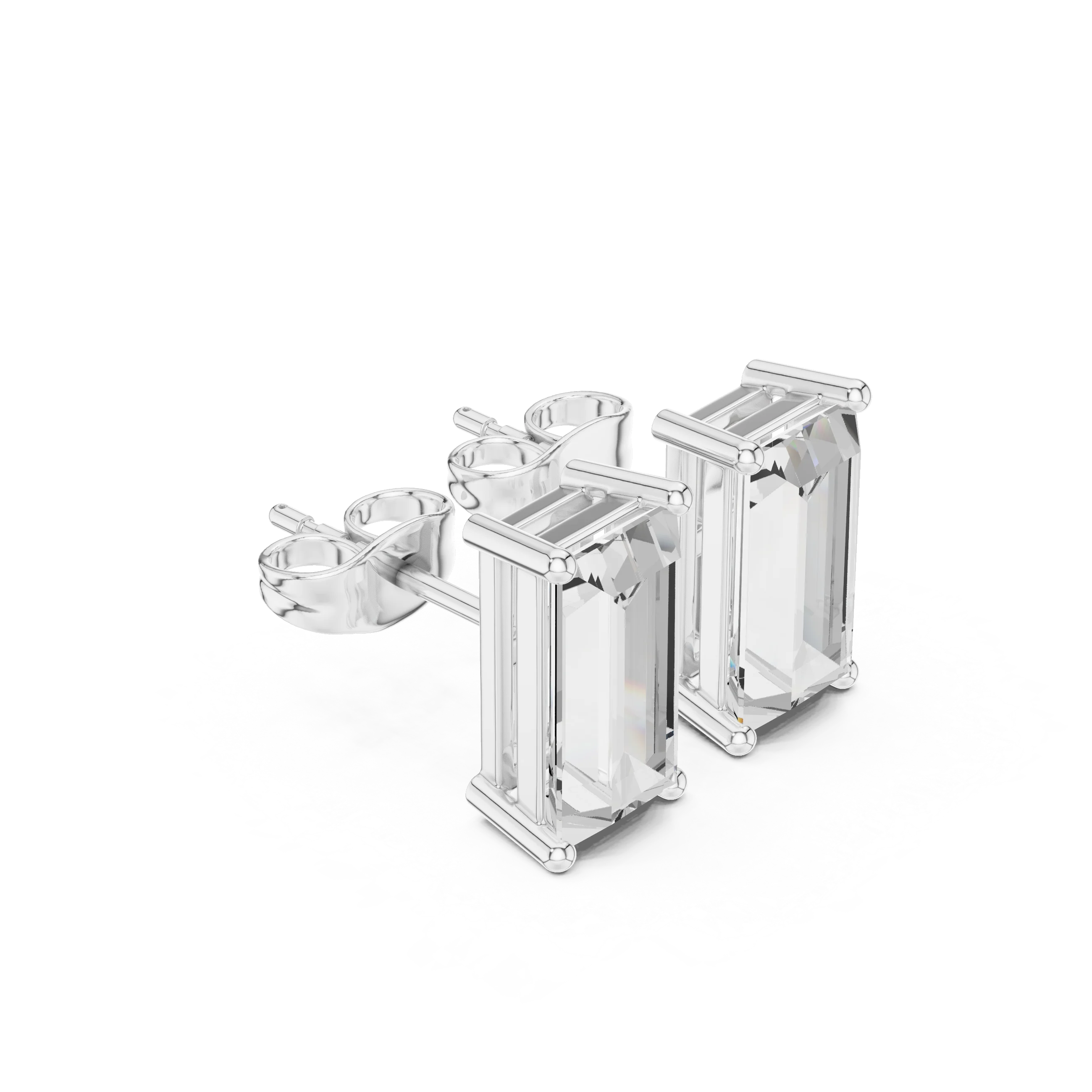 Emerald Cut Solitaire Diamond Stud Earrings