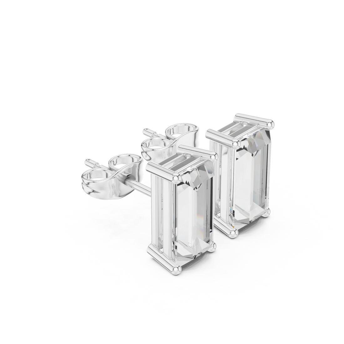 Emerald Cut Solitaire Diamond Stud Earrings