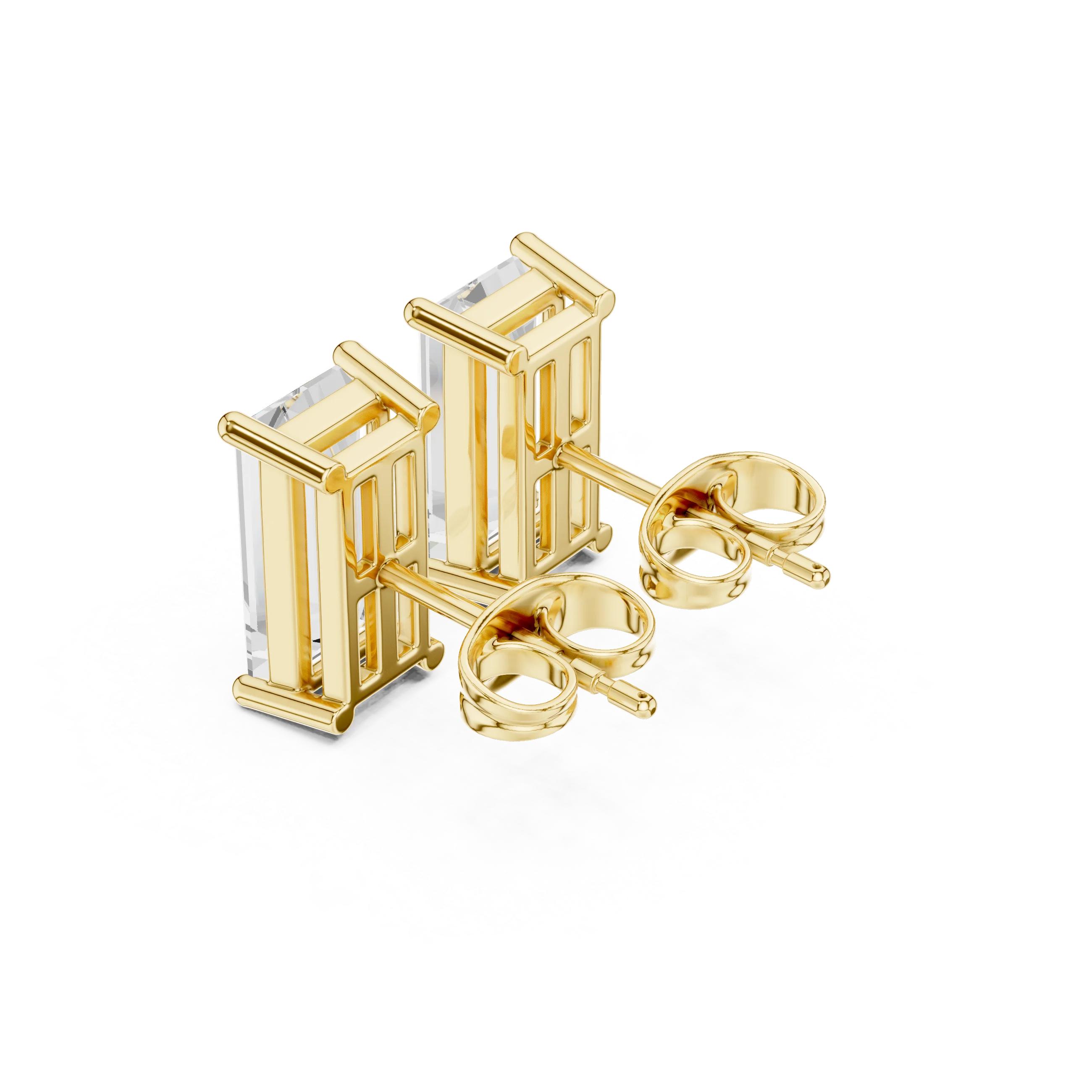 Emerald Cut Solitaire Diamond Stud Earrings