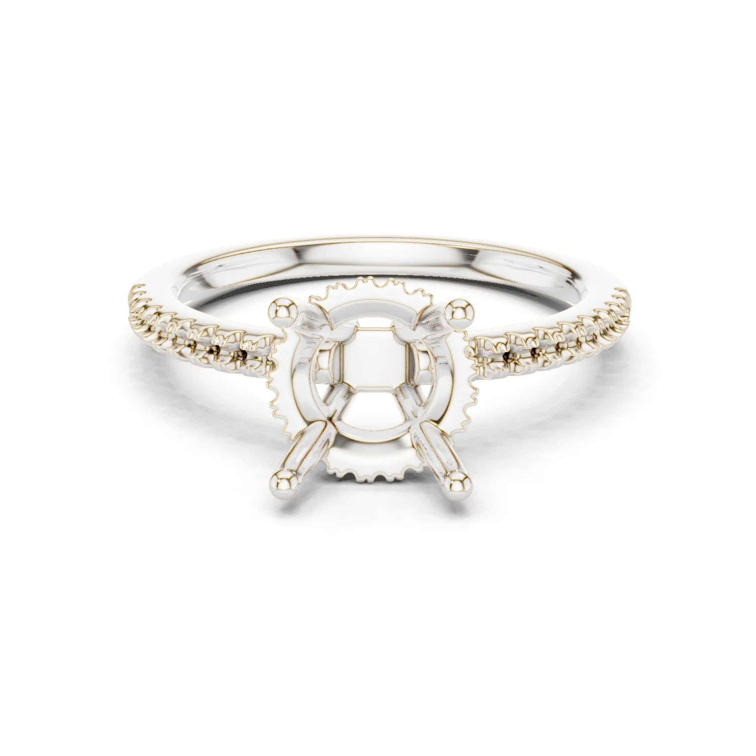 Hidden Halo Round Cut Diamond Engagement Ring With Pave Band