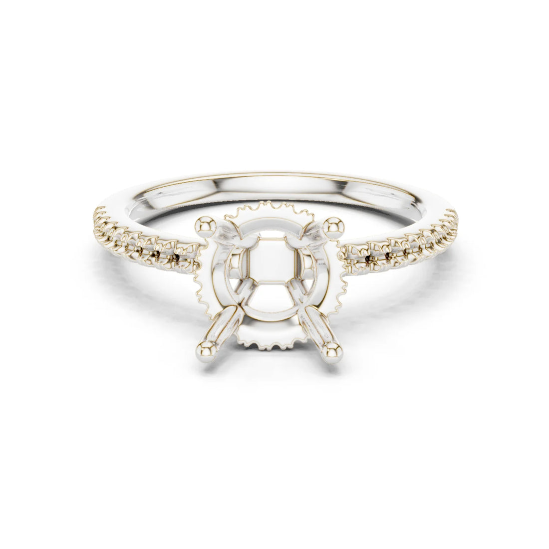 Hidden Halo Round Cut Diamond Engagement Ring With Pave Band