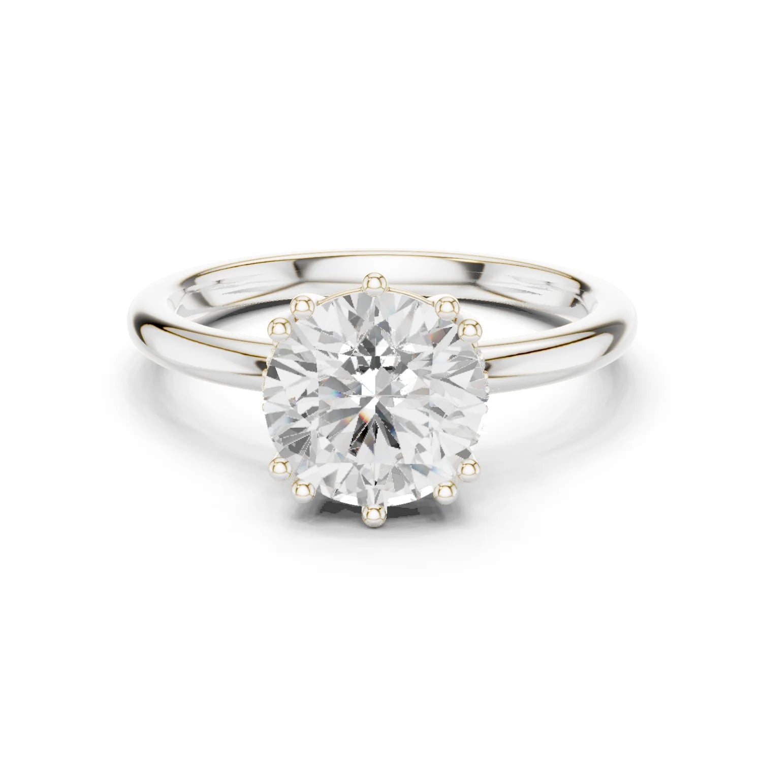 Round Cut Diamond Solitaire Engagement Ring with Hidden Accent Diamonds