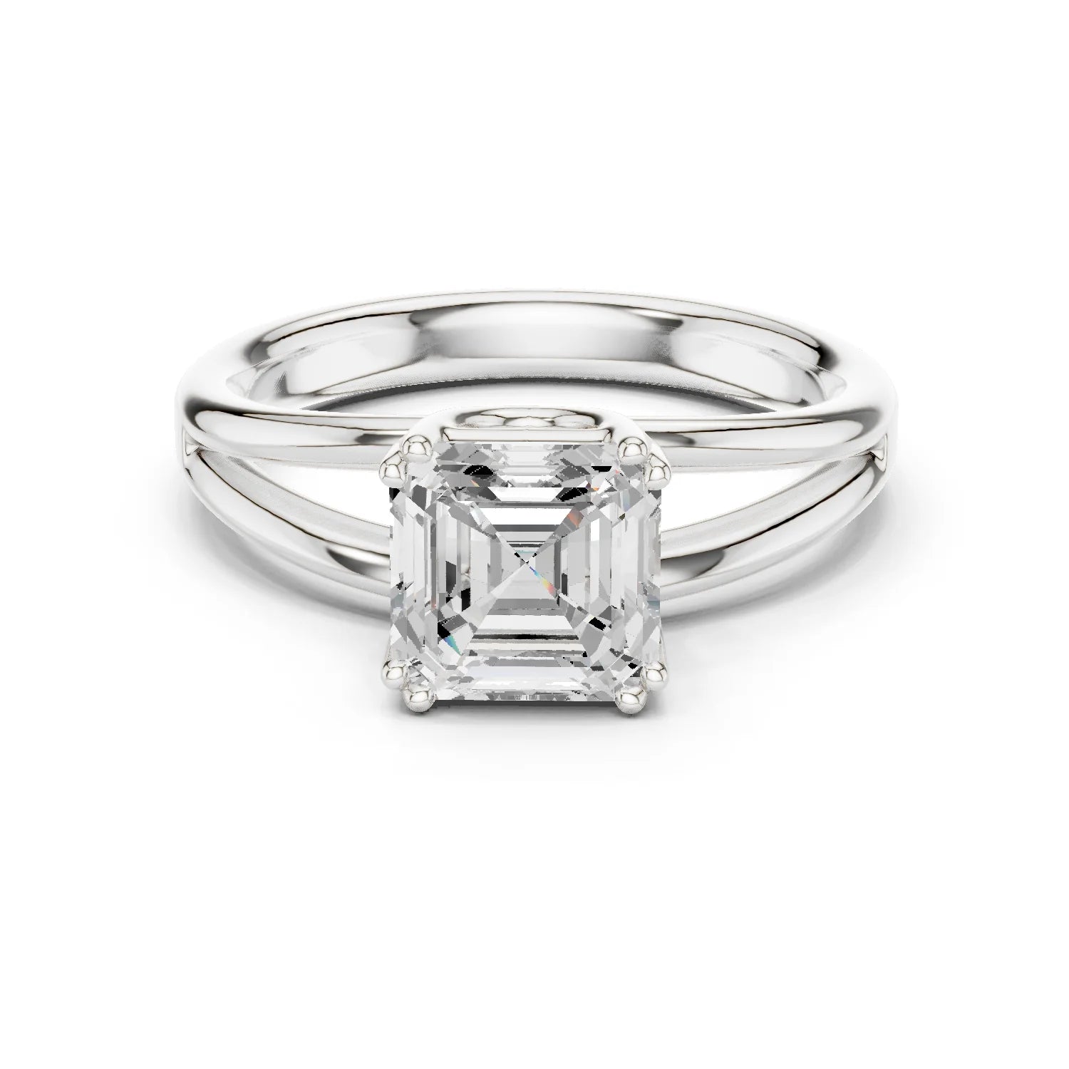 Asscher Shape Diamond Solitaire Engagement Ring