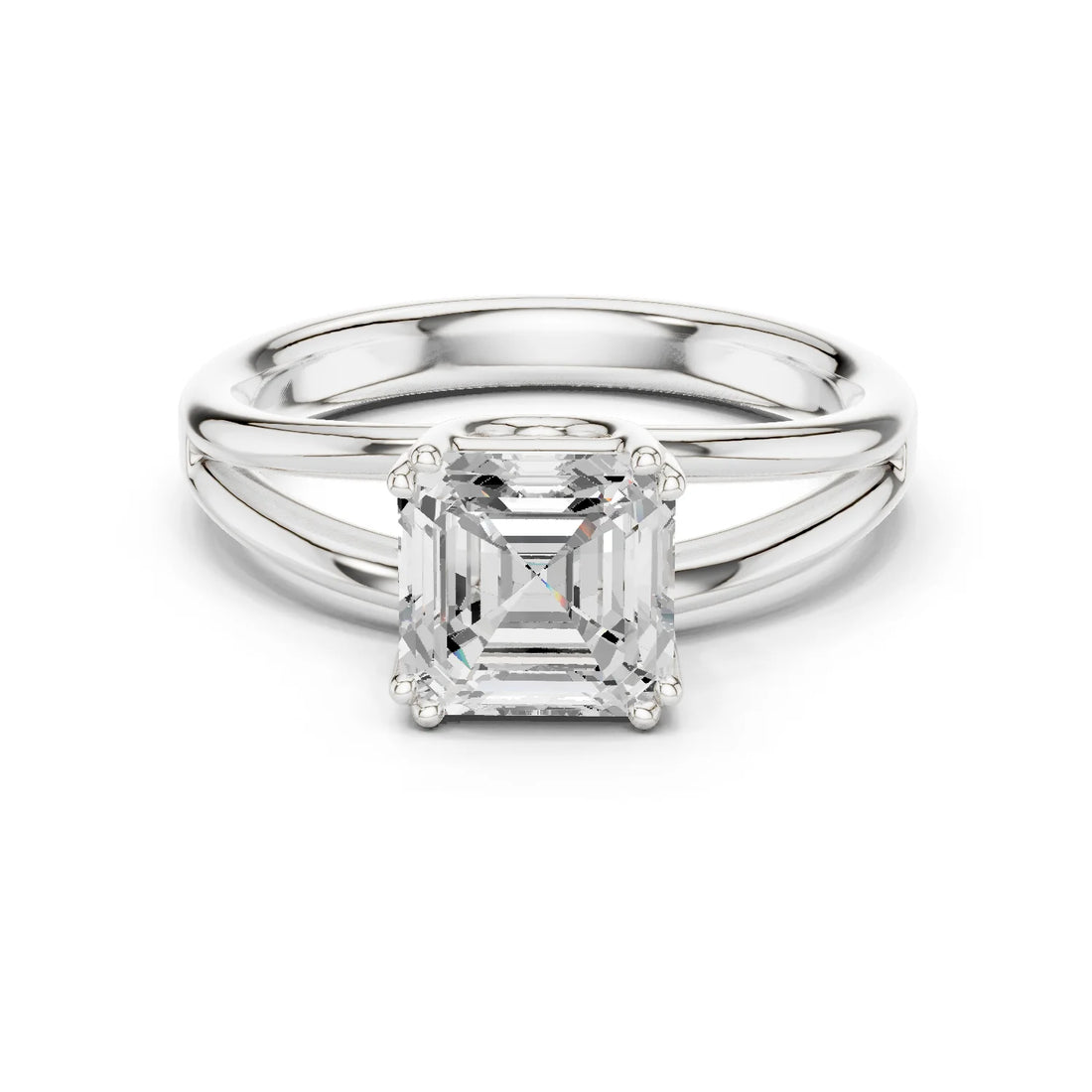 Asscher Shape Diamond Solitaire Engagement Ring