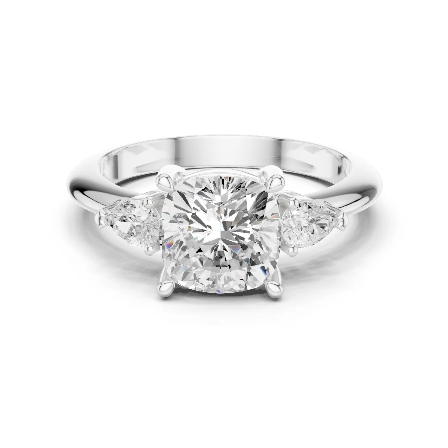 Cushion Diamond Solitaire Engagement Ring with Hidden Side Accent
