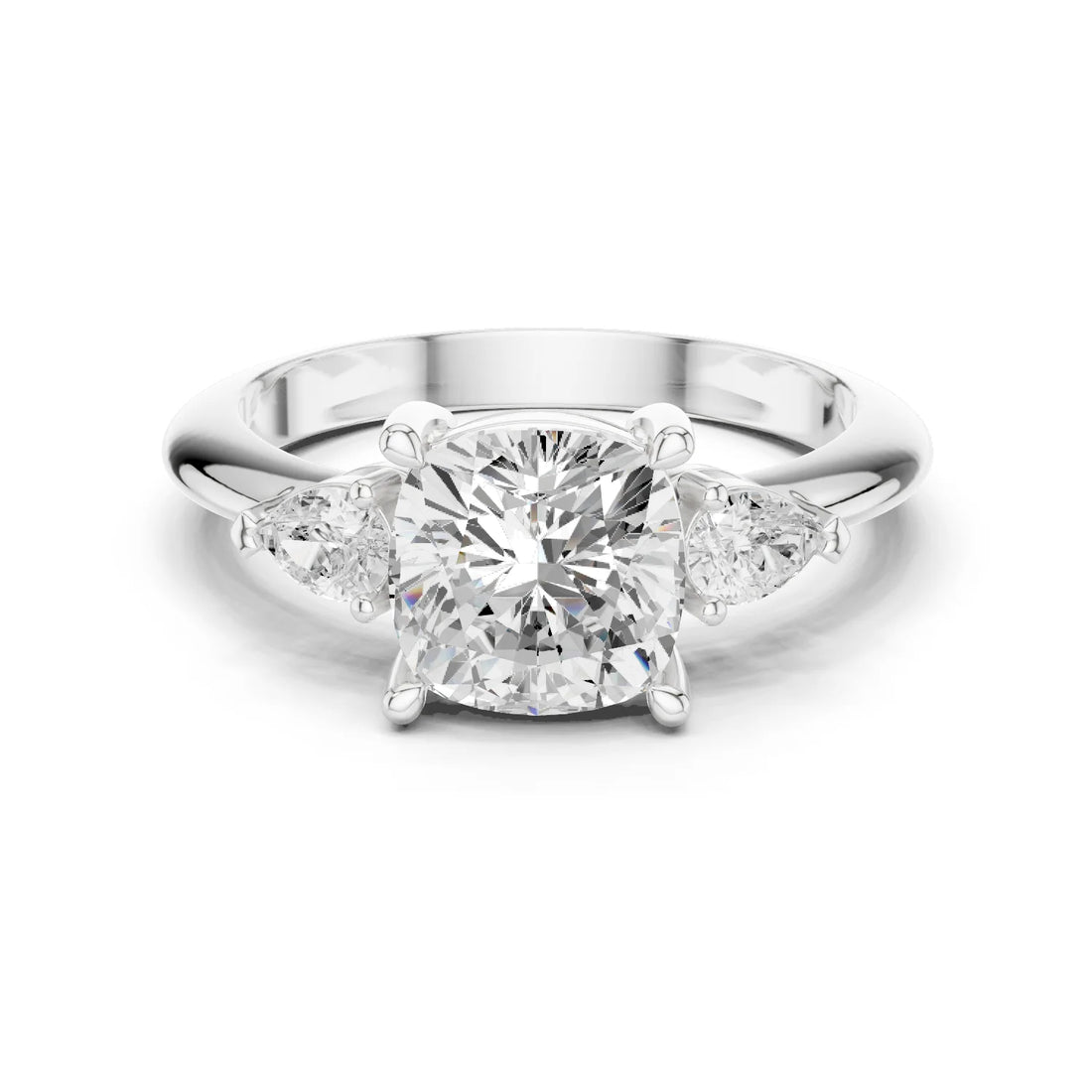 Cushion Diamond Solitaire Engagement Ring with Hidden Side Accent