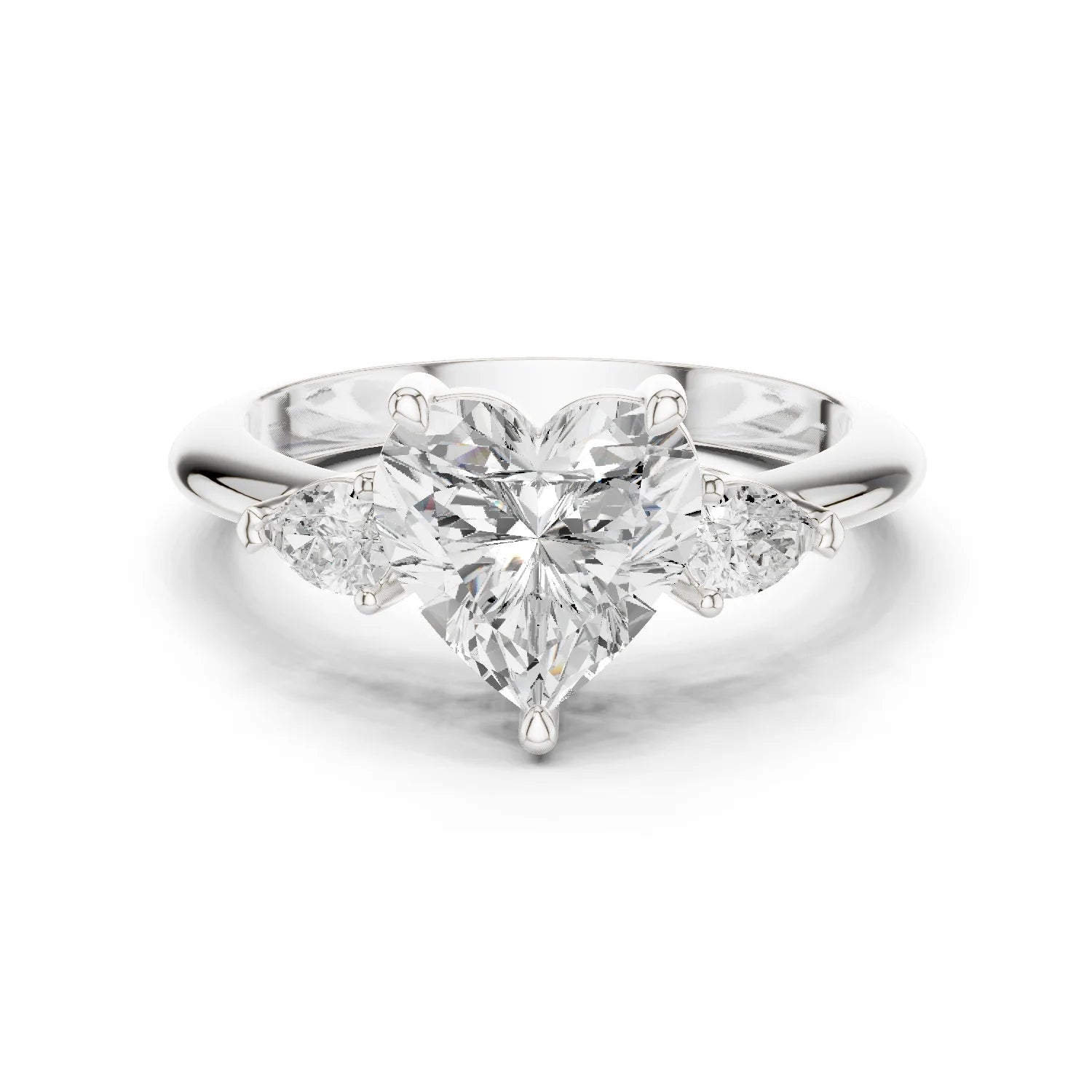 Heart Diamond Solitaire Engagement Ring with Hidden Side Accent