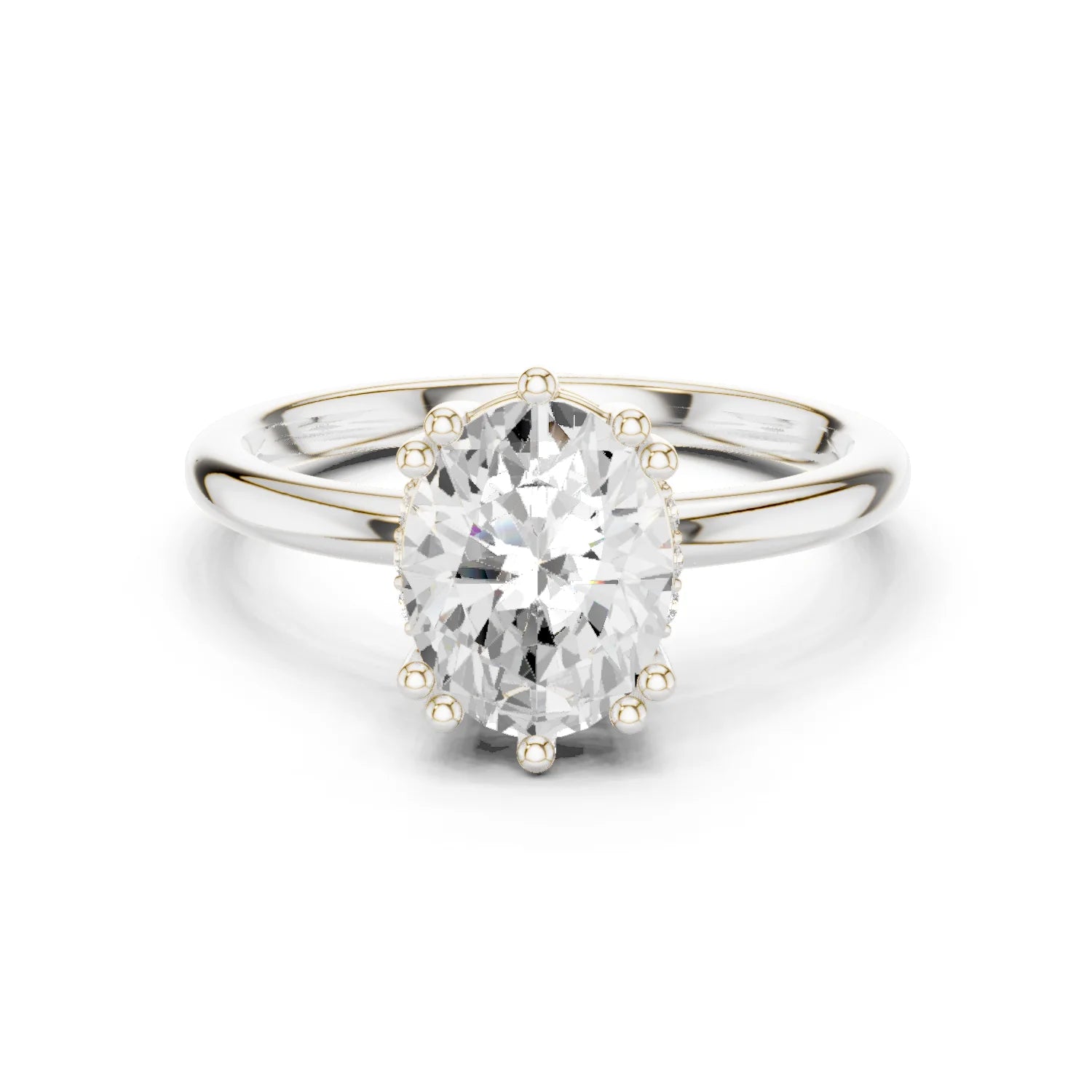 Oval Cut Diamond Solitaire Engagement Ring with Hidden Accent Diamonds