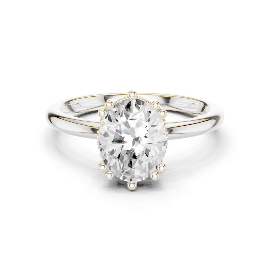 Oval Cut Diamond Solitaire Engagement Ring with Hidden Accent Diamonds