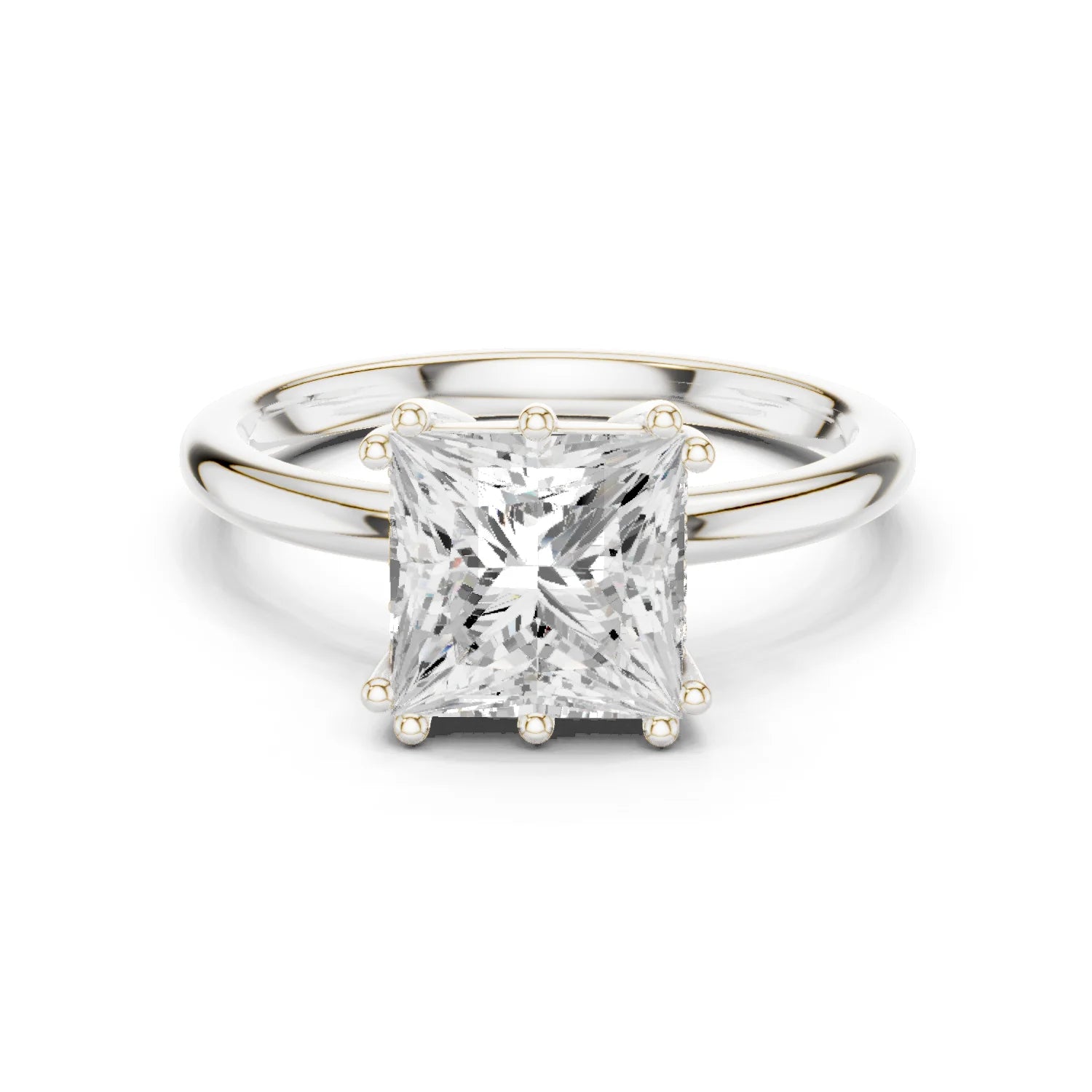 Princess Cut Diamond Solitaire Engagement Ring with Hidden Accent Diamonds