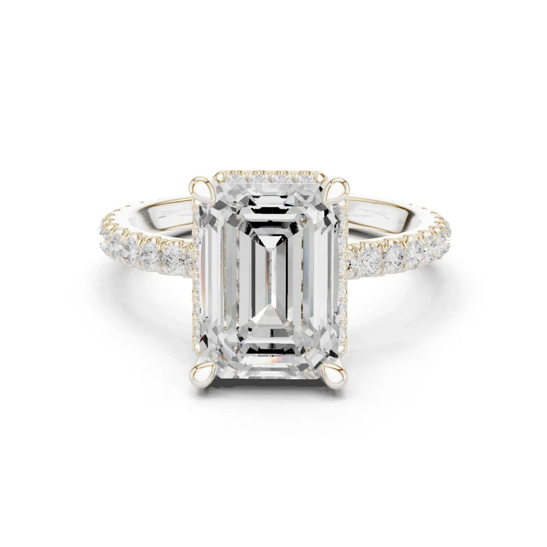 Emerald Diamond Hidden Halo Engagement Ring