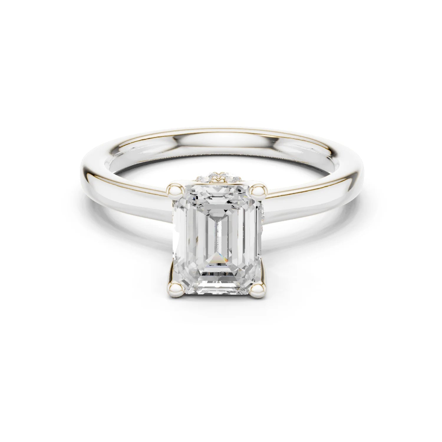 Emerald Shape Diamond Hidden Halo Engagement Ring