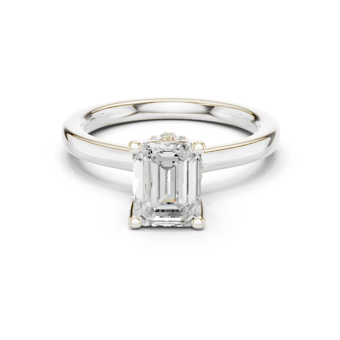 Emerald Shape Diamond Hidden Halo Engagement Ring