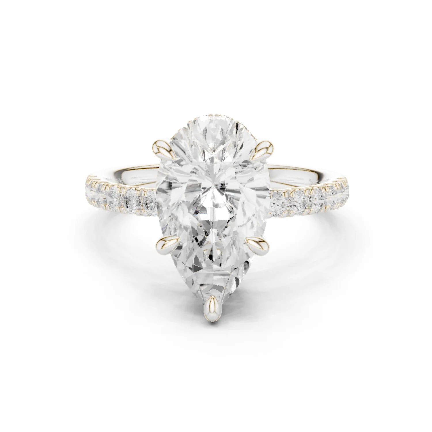 Pear Diamond Hidden Halo Engagement Ring with Pave Band
