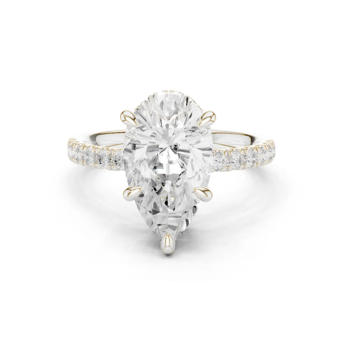 Pear Diamond Hidden Halo Engagement Ring with Pave Band