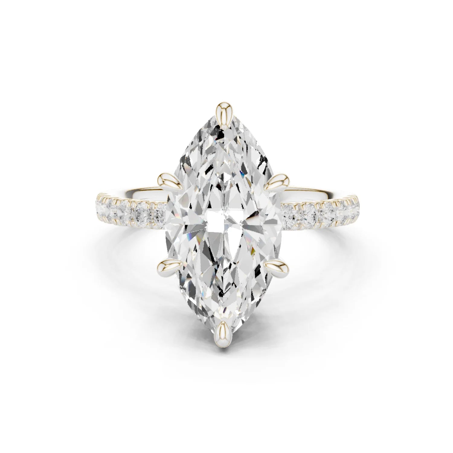 Marquise Diamond Hidden Halo Engagement Ring with Pave Band