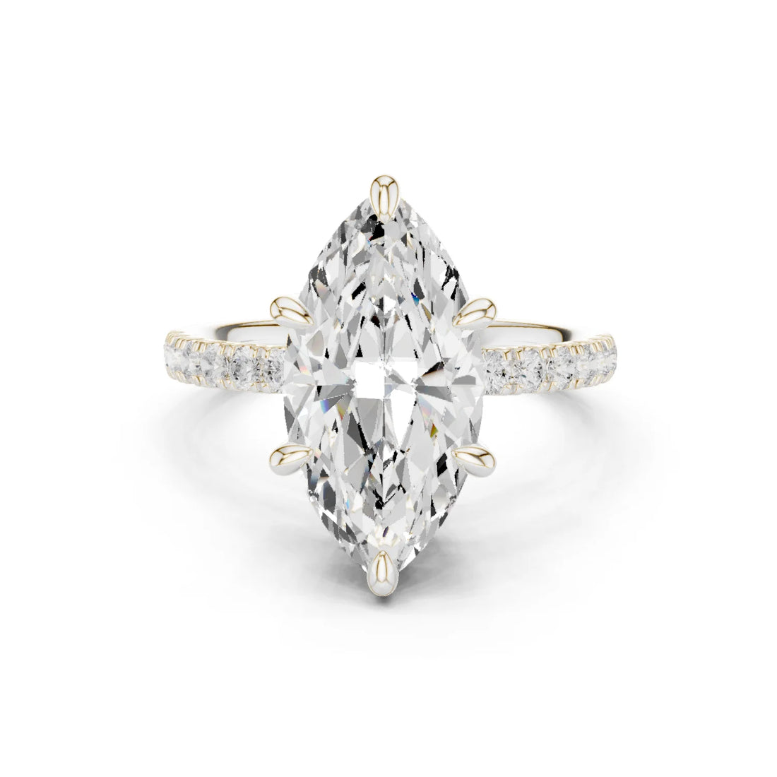 Marquise Diamond Hidden Halo Engagement Ring with Pave Band