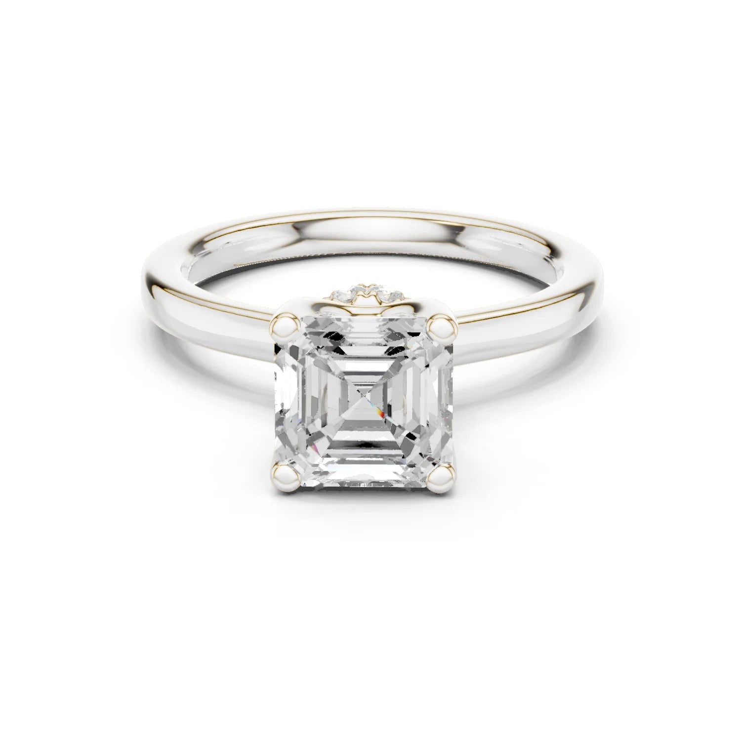 Asscher Shape Diamond Hidden Halo Engagement Ring