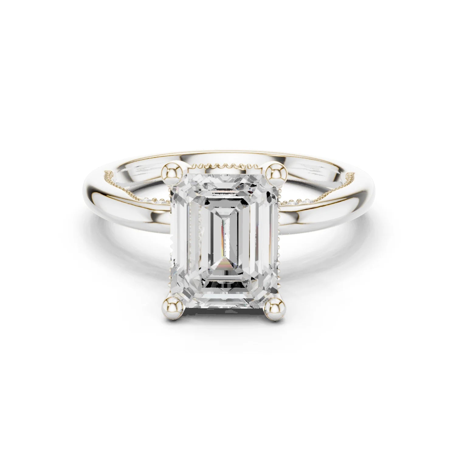 Hidden Halo Emerald Cut Diamond Engagement Ring
