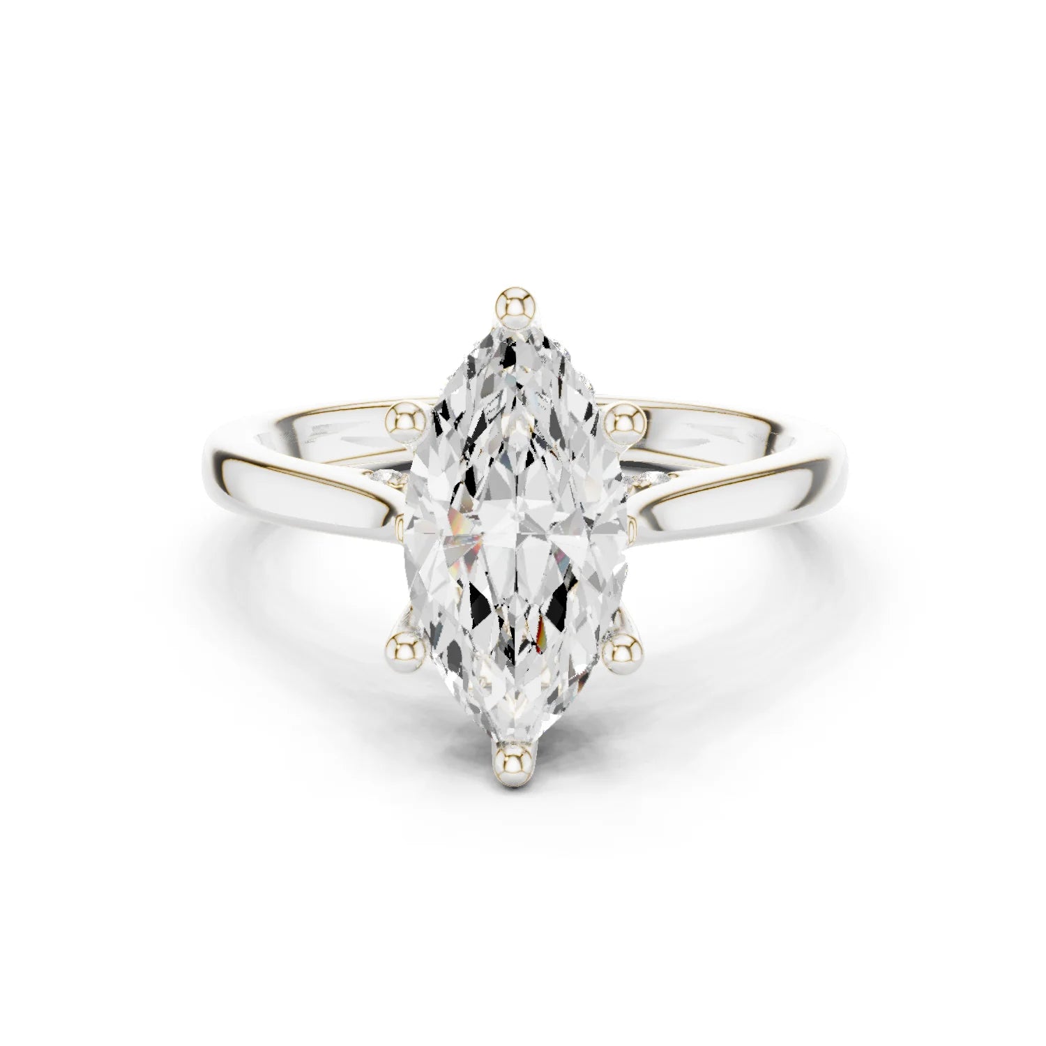 Marquise Cut Diamond Hidden Halo Engagement Ring With Cathedral Pave