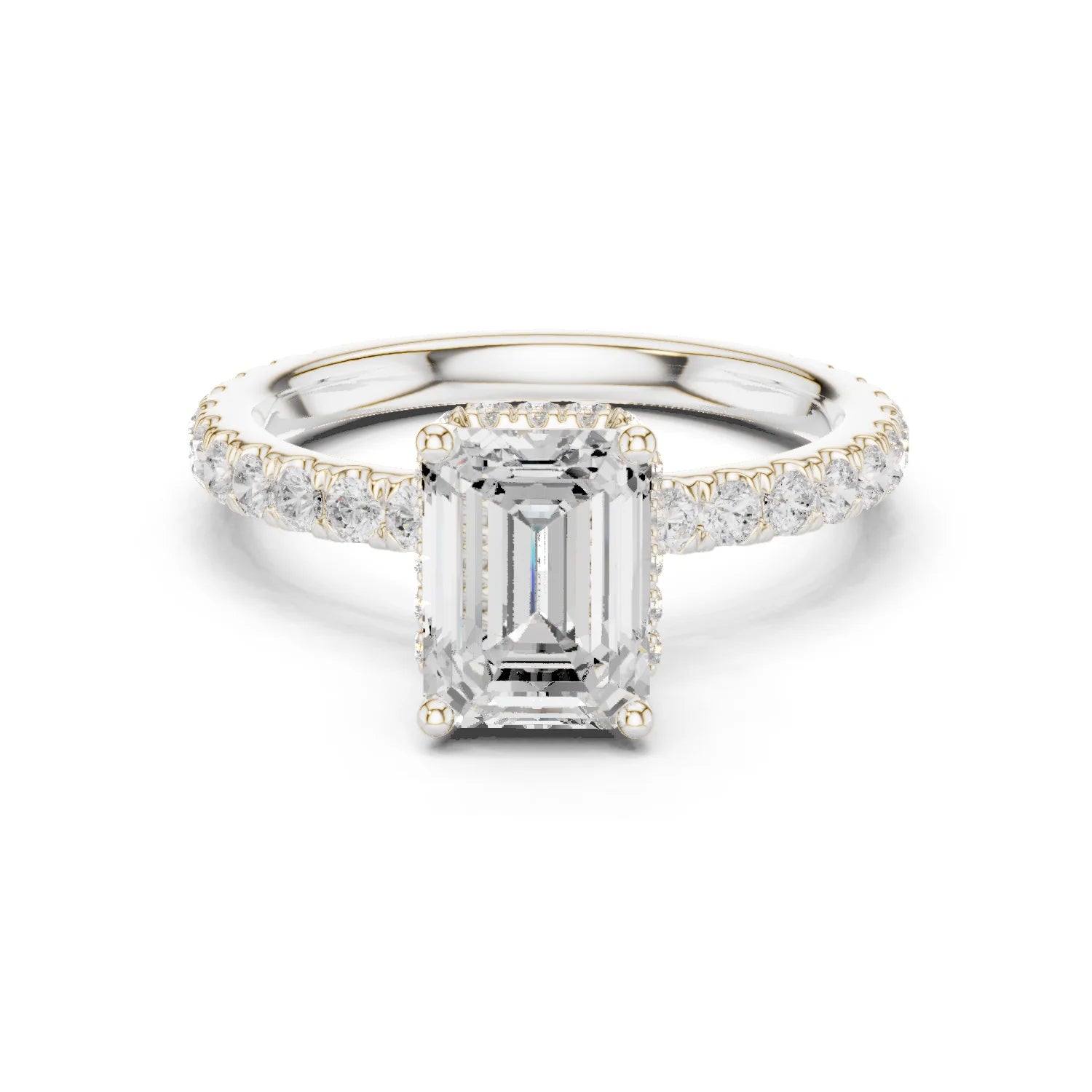 Emerald Cut Diamond Double Halo Pave Engagement Ring