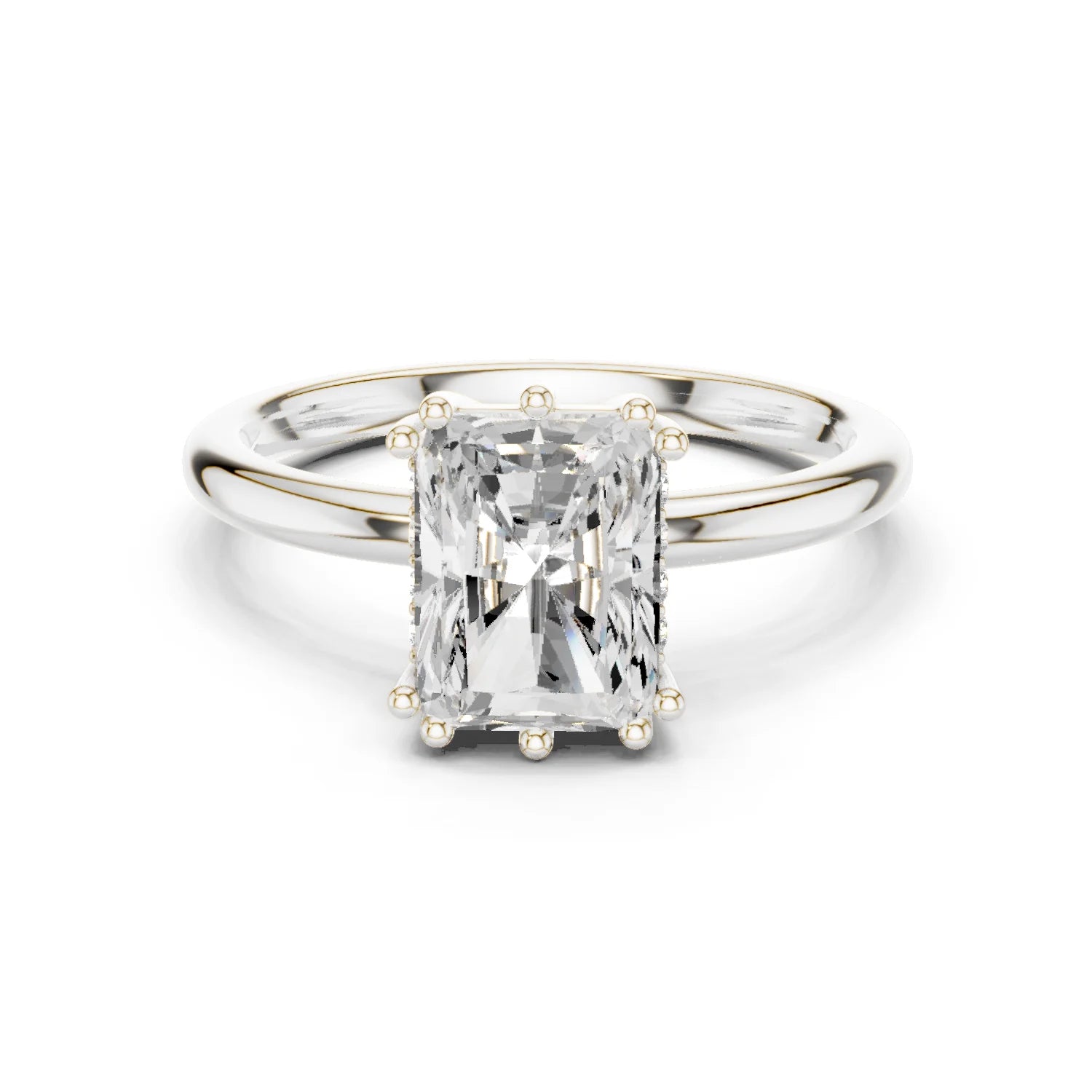 Radiant Cut Diamond Solitaire Engagement Ring with Hidden Accent Diamonds