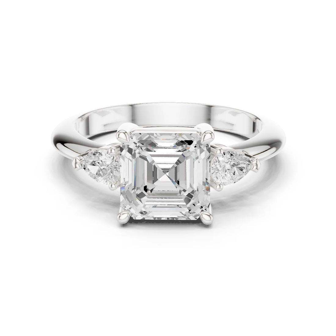 Asscher Diamond Solitaire Engagement Ring with Hidden Side Accent