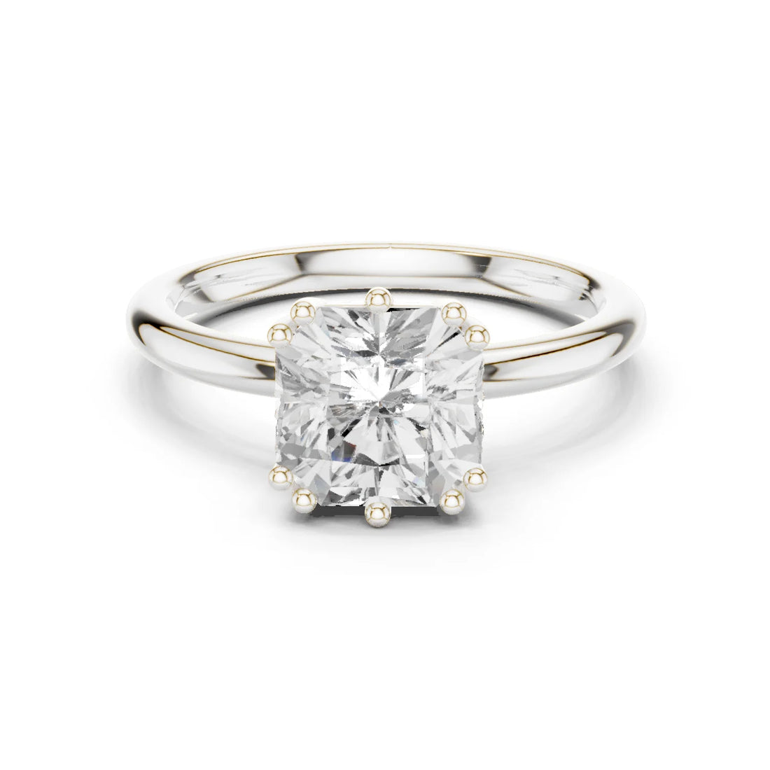 Asscher Cut Diamond Solitaire Engagement Ring with Hidden Accent Diamonds
