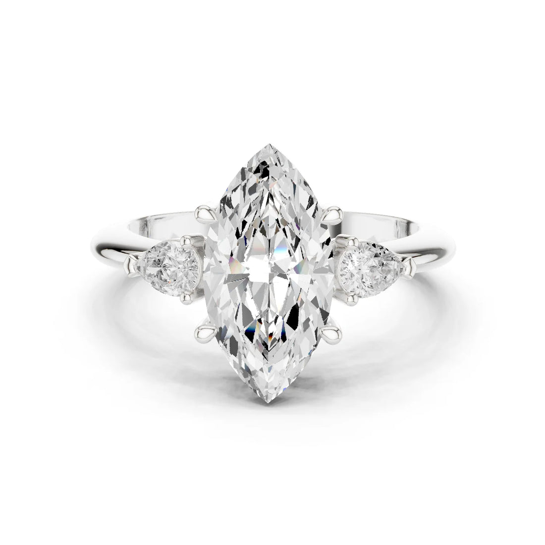 Marquise Diamond Solitaire Engagement Ring with Hidden Side Accent