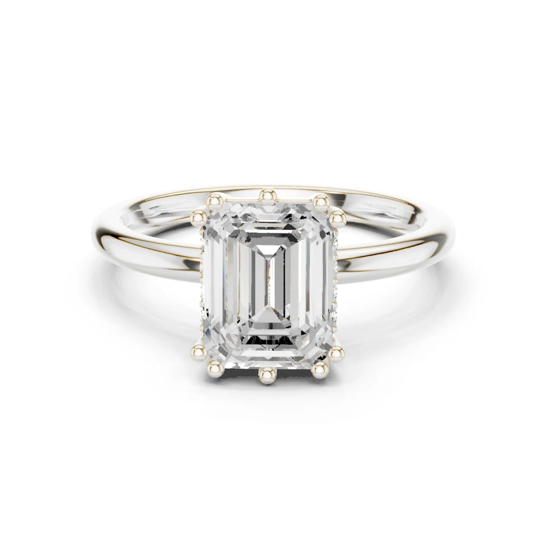 Emerald Cut Diamond Solitaire Engagement Ring with Hidden Accent Diamonds