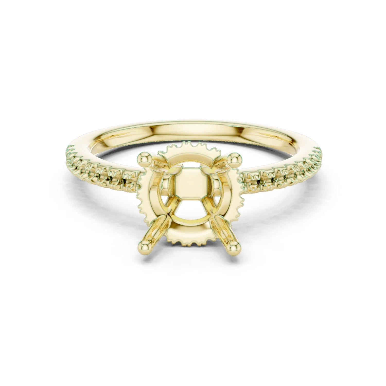 Hidden Halo Round Cut Diamond Engagement Ring With Pave Band