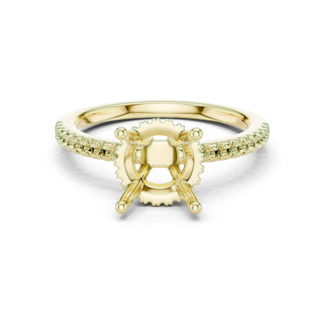 Hidden Halo Round Cut Diamond Engagement Ring With Pave Band