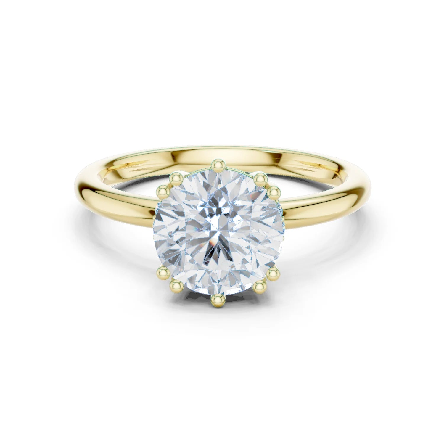 Round Cut Diamond Solitaire Engagement Ring with Hidden Accent Diamonds