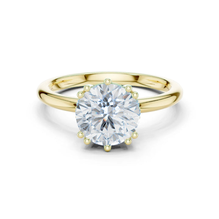 Round Cut Diamond Solitaire Engagement Ring with Hidden Accent Diamonds