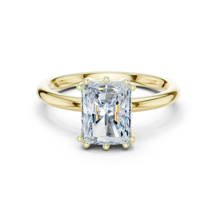 Radiant Cut Diamond Solitaire Engagement Ring with Hidden Accent Diamonds