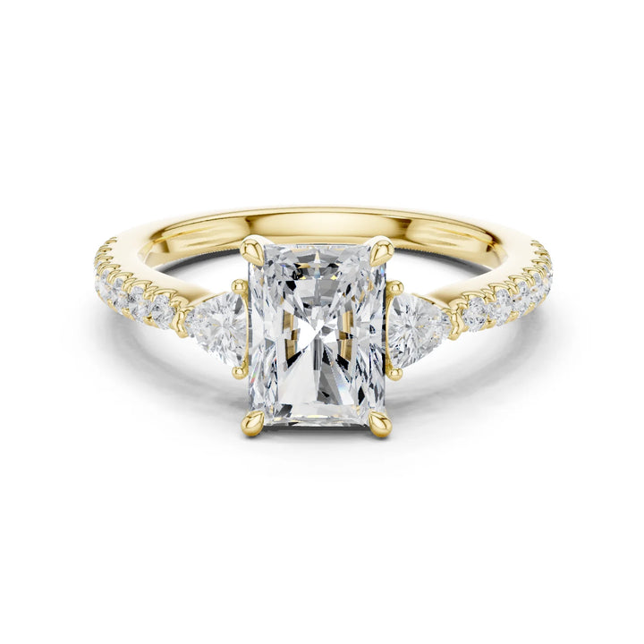 Radiant Cut Diamond Three-Stone Engagement Ring with Pave Band
