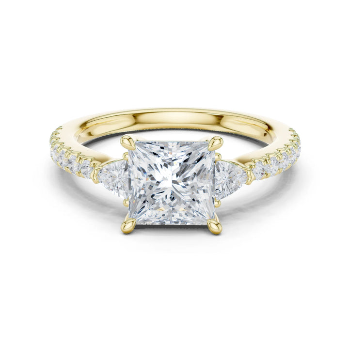 Princess Cut Diamond Three-Stone Engagement Ring with Pave Band