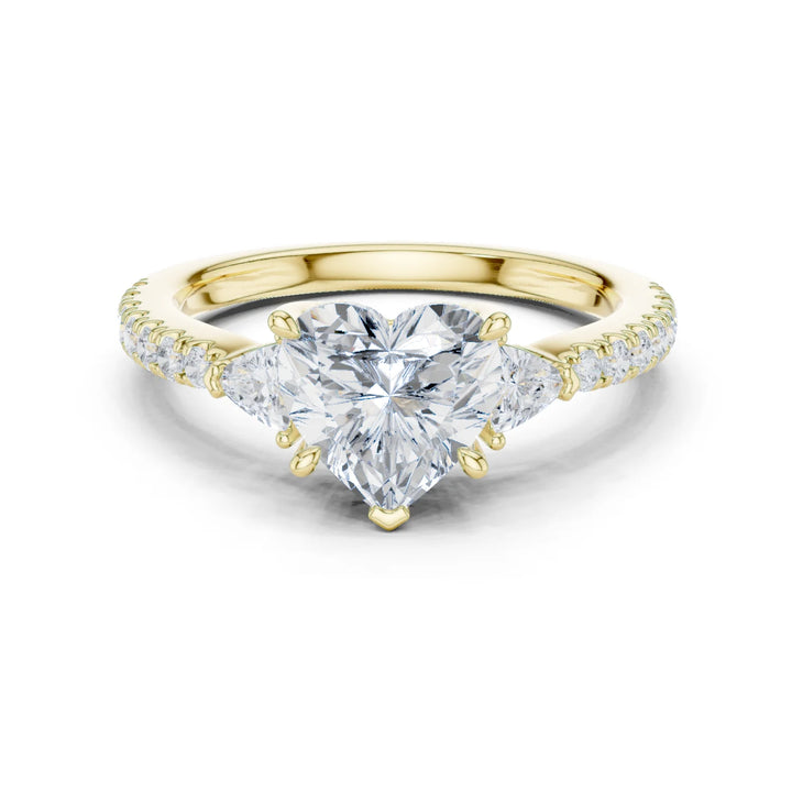 Heart Cut Diamond Three-Stone Engagement Ring with Pave Band