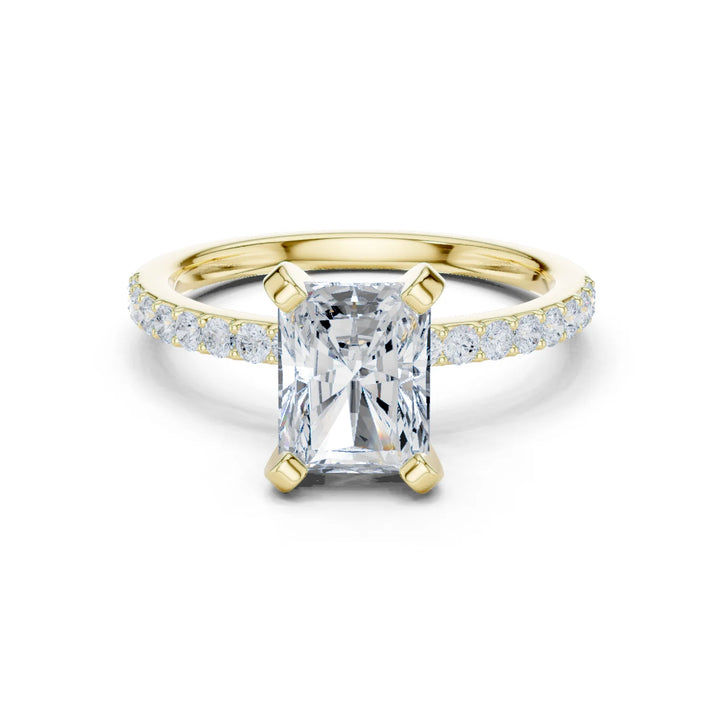 Radiant Cut Diamond Pave Band Solitaire Engagement Ring