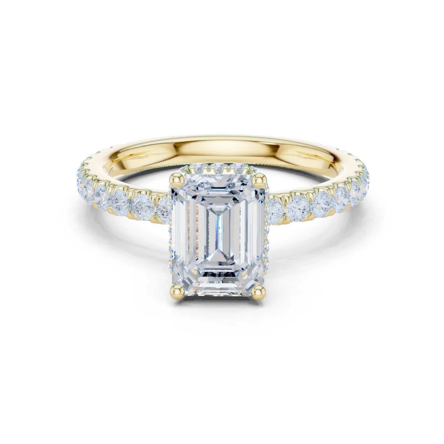 Emerald Cut Diamond Double Halo Pave Engagement Ring