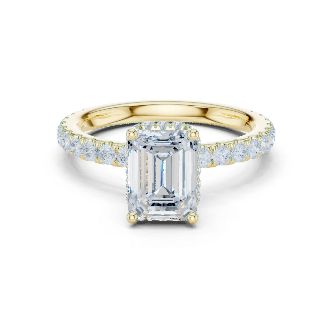 Emerald Cut Diamond Double Halo Pave Engagement Ring