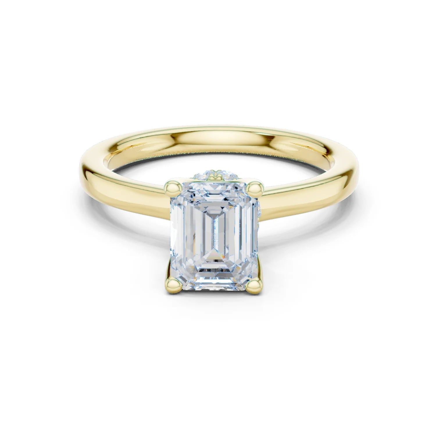 Emerald Shape Diamond Hidden Halo Engagement Ring