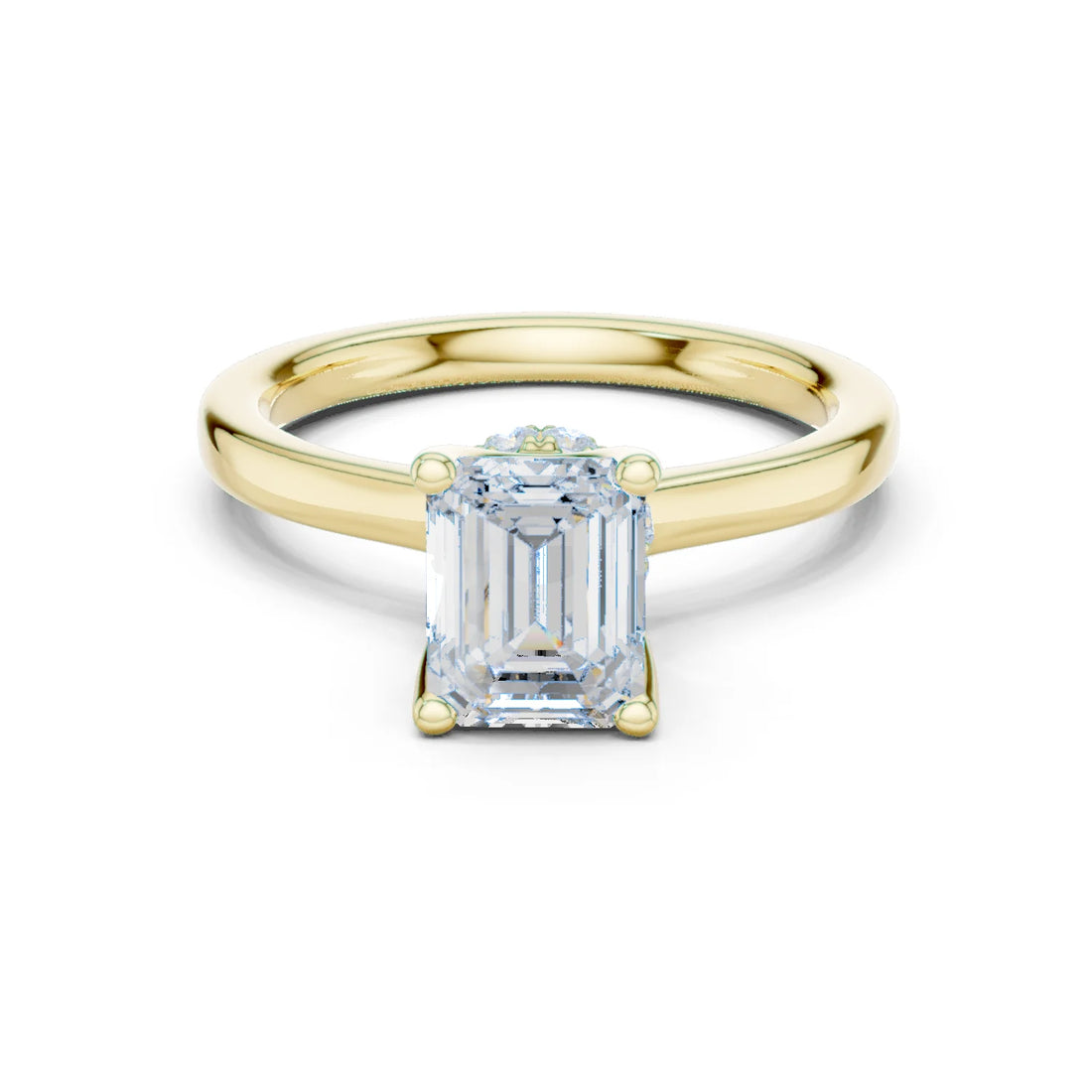 Emerald Shape Diamond Hidden Halo Engagement Ring