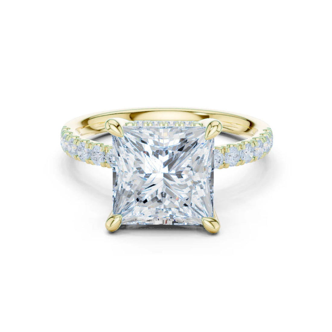 Princess Diamond Hidden Halo Engagement Ring with Pave Band