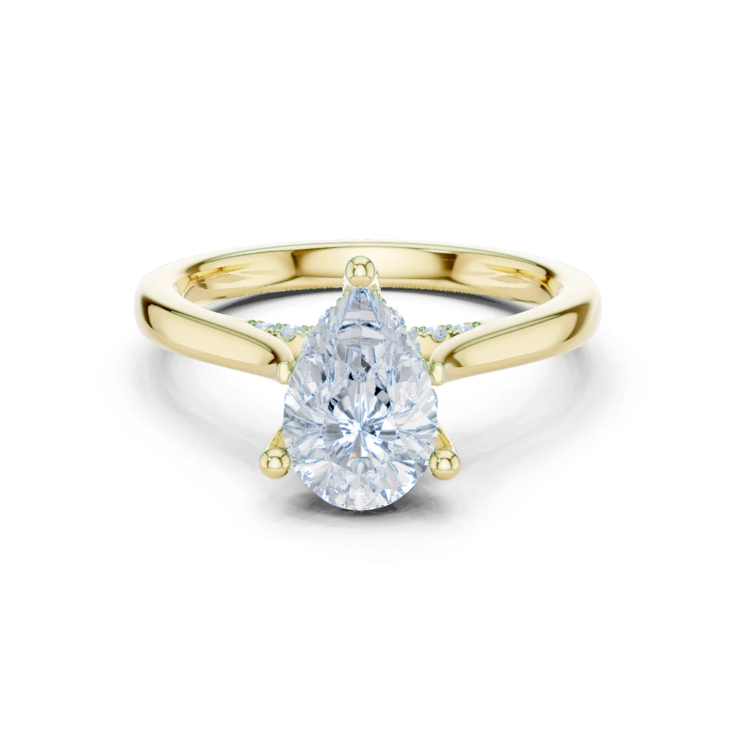 Pear Cut Diamond Hidden Halo Engagement Ring With Cathedral Pave