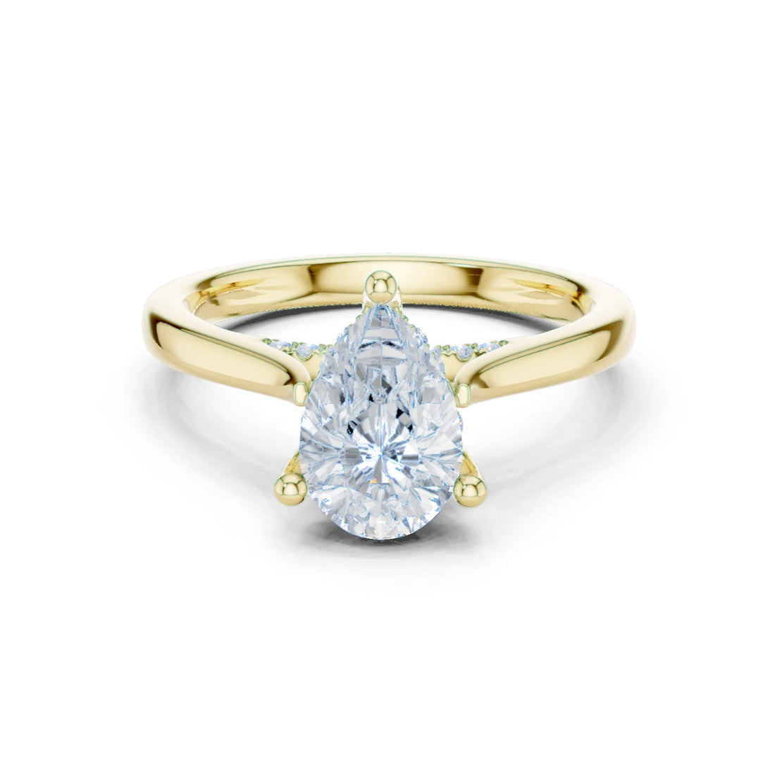 Pear Cut Diamond Hidden Halo Engagement Ring With Cathedral Pave