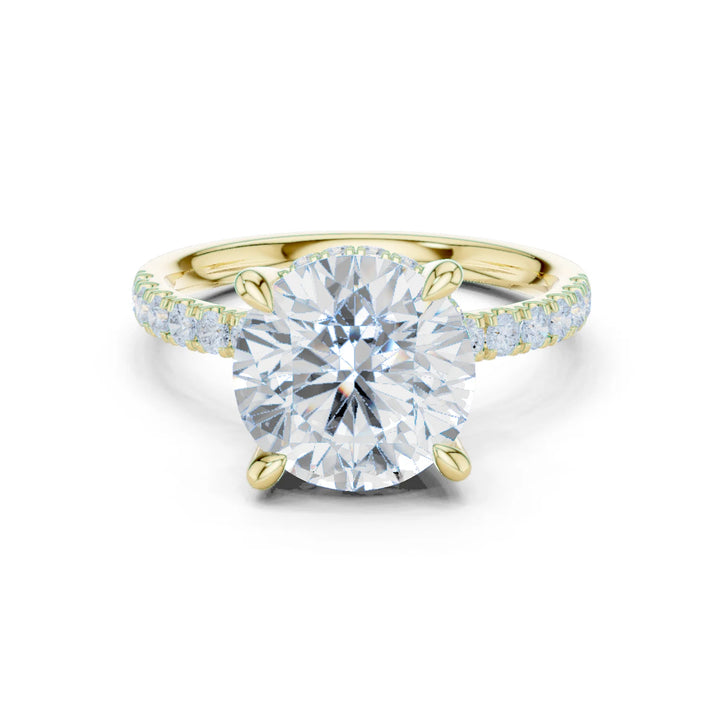 Round Diamond Hidden Halo Engagement Ring with Pave Band